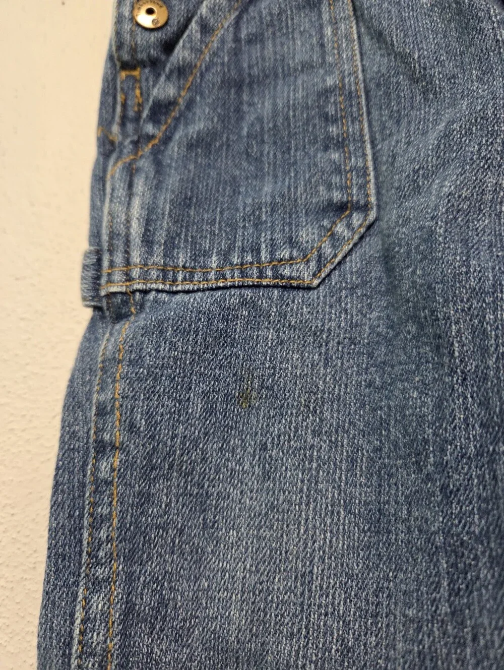 Timberland Dark Blue Denim Jean Overalls with Orange Logo Baby Size 12M